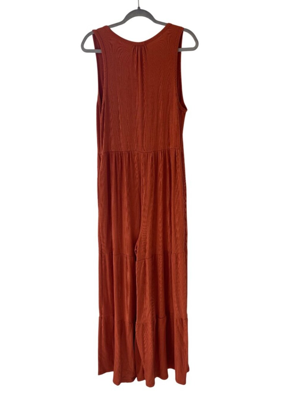 Anthropologie Marina Tiered Wide-Leg  Jumpsuit In Rust Orange Sleeveless Pockets - Picture 5 of 12